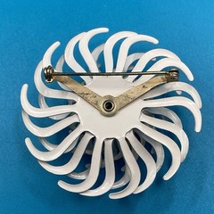 Large 2 Inch Flower Power Brooch White And Orange Enamel Petals Vintage 1960s