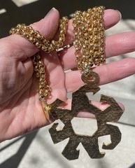 Vintage Gerard Yosca Runway Statement Necklace 44 ” Sunburst Pendant Gold Tone