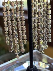 Vintage Huge Prong Set Rhinestones Chandelier Dangle Drop Clip On Earrings