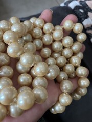 LES BERNARD Vintage Triple 3 Strand Knotted Golden Faux Pearl Necklace 16”