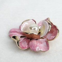 Vintage Francois Brooch Enamel Flower Pink Gold Tone 2.25″