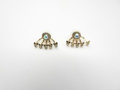 Clear AB Rhinestone Gold Tone Metal Spray Pierced Earrings Vintage