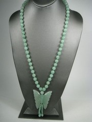 Vintage Jade Butterfly Necklace Jadeite Green Beaded 26 in Beaded Pendant Tassel
