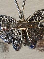 Vintage Art Deco style “Butterfly” brooch: sterling silver,enamel mesh filigree