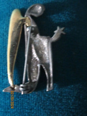 LIZ GATTA Angel Pin Brooch Silver Pewter GOLD TONE Signed Safety Catch Designer