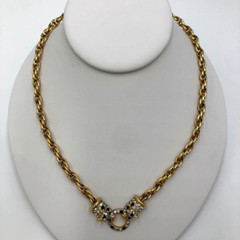 Vintage JACKIE COLLINS Rhinestone Cat Panther Leopard Gold Plated Necklace 19″
