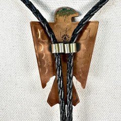 Stunning 60s Vintage Copper Native American Thunderbird Western Bolo Tie Signed