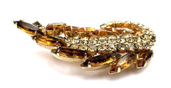 VTG 2.25” Abstract Pin / Brooch W/ Amber / Topaz Navette Stones and Rhinestones