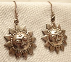 Sun Face Sterling Silver Earrings Vintage