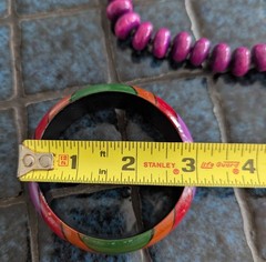 Vintage 80s Matching Necklace And Bangle Bracelet Painted Wood Set