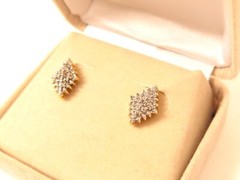 BRIGHT BEAUTIFUL 1/4CT TW BRIDGE DIAMONDS 14K SOLID YELLOW GOLD CLUSTER EARRINGS