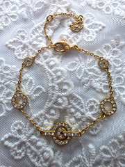 Vintage Bracelet Swan Signed Swarovski Crystals Geometric Chain Gold Tone 7.5″ L