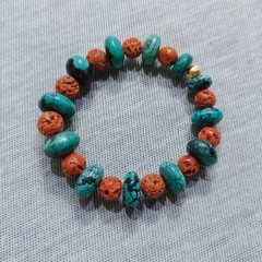 Natural Turquoise Coral Beads Bracelet Handmade Gemstone Stretch Jewelry