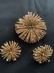 Vintage Bergere Gold Tone Starburst Brooch Pin & Clip Earrings Set Atomic Rope