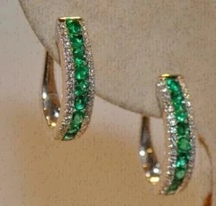 Art Deco Style Lab Created Emerald & Diamond Wedding 14K Yellow Gold FN Earrings