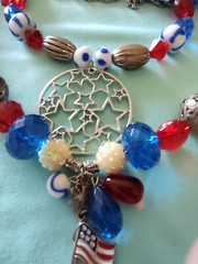 Red White Blue America 4th Of July Acrylic And Lamp work Art Glass Necklace