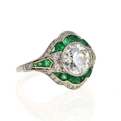 Art Deco Style 2.90 Ct Lab-Created Diamond & Emerald Wedding Ring In 925 Silver