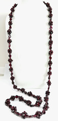 vtg 35″ Cluster Bohemian Garnet Necklace Single Strand with vtg Clip Earrings