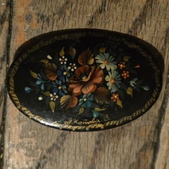 Hand Painted Russian Lacquer Floral Brooch Pin Signed Kotova V Made in Russia