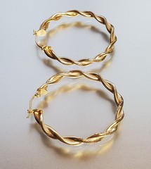 VTG 925 FAS Hoop Earrings 1.25in Sterling Silver 5g Gold Vermeil Twisted Round