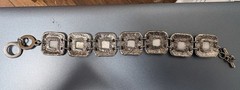 Vintage 1980s Mother Of Pearl Silver Tone Bracelet Square Links