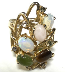 Vintage Cocktail Ring Multi Stone Cabochon Statement Gold Tone Sz 6.25