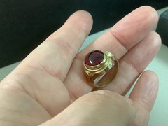 VTG/Antique Art Deco gold filled?rolled?red glass signet ring size 5.25 unsigned