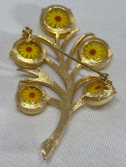 Vintage Marvella 1960’s Lucite Yellow & Orange Flowers & Gold Brooch Pin