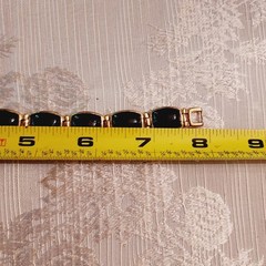 Vintage Gold Over Sterling Silver 925 Bracelet Black Stone Beautiful Signed HK