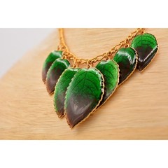 Vintage Leaf Charm Collar Necklace Vibrant Green Enamel Charm NOS 1980s BinA16