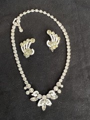 Weiss Necklace Earrings Brilliant Round Smoky Rhinestone Vintage Jewelry