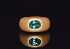 NATURAL 1.62CT EMERALD SOLID 750 18K GOLD MATTE DOME RING MODERNIST SIGNET STYLE