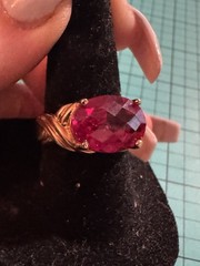 Vintage Ross Simon 925 Gold Tone Oval Cut Lab Created Ruby Ring