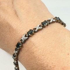 Vintage Sapphire Tennis Bracelet XO Sterling Silver 925 Gold Vermeil 6.5″ PAJ
