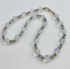 Vintage Opalite Glass Bead Necklace Gold Tone Accent Beads 21″ Long