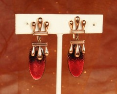 MATISSE TEARDROP Signed Set Red Black Enamel MidCentury Wearable Art Copper 136g