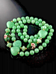 Vintage Cloisonne Jade Beaded Necklace Hand Tied 30 in #427