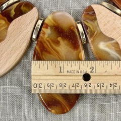 C 1946 Marbled Acrylic/Wood Ovals Faux Leather Cord Statement Gold Tone Necklace