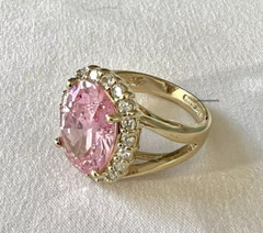 4.00Ct Oval Cut Baby Pink Sapphire CZ Halo Wedding Ring 14K Yellow Gold Plated