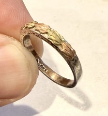 Vintage Sterling Silver Black Hills Gold Leaf Band Ring Size 7