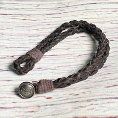 Vintage Abercrombie & Fitch Braided Brown Leather Moose Button Y2K Bracelet