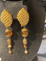 Vtg KATE HINES Signed Convertible Gold Tone Amber Lucite Couture Clip Earrings