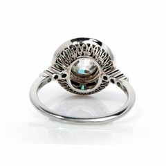 Art Deco Style Round Lab Created Diamond & Emerald Engagement 925 Silver Ring