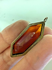 Antique Vintage unusual garnet red glass vermeil hexagonal Pendant