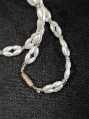 Vintage Retro White Faux Pearl Oval Bead Woven Style Necklace 26 in