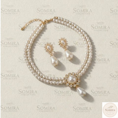 Vintage Pearl Set, Double Strand Necklace and Teardrop Earrings