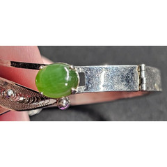 Sorrento Sterling Silver Green Gem Filigree Bangle Bracelet 925 Vintage 2.5in