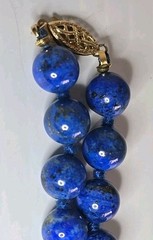 Vintage 19″ Natural Lapis Lazuli Bead Necklace – 14K Gold Clasp – Hand-Knotted