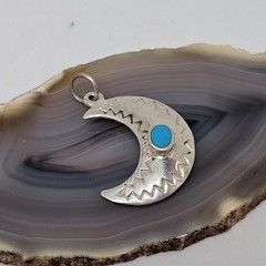 Sterling Silver 925 Crescent Moon Turquoise Stone Charm Pendant Southwestern
