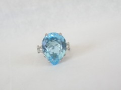 Vintage Sterling Silver 925 Large 13CT Natural Heated Blue Topaz Ring Size 7